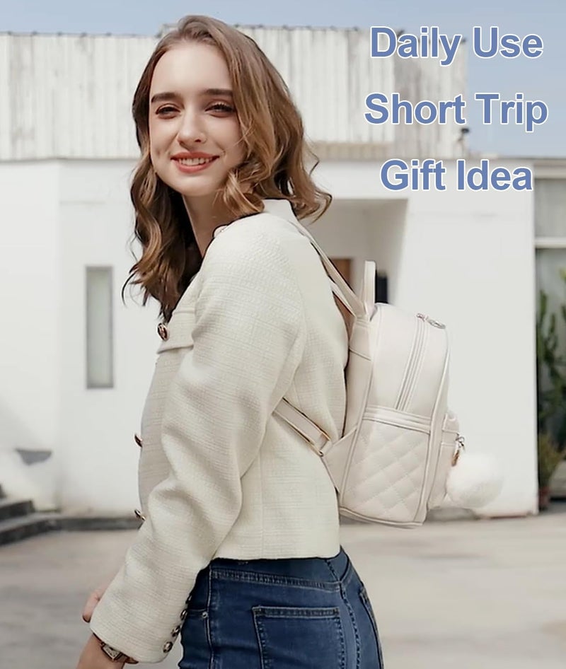 Barsine Girls Fashion Mini Backpack Purse Small Cute Plaid Leather Women Backpacks Little Bag (Ivory) - Image 2